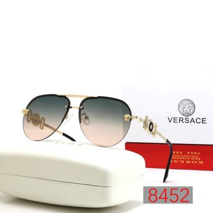 VERSACE pilot green and flesh gradient gold rimmed double beam sunglasses