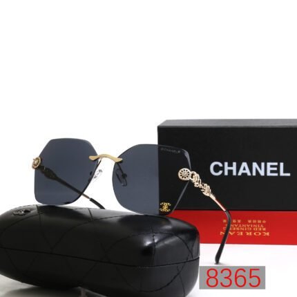 Chanel black frameless gold chain decoration sunglasses neutral