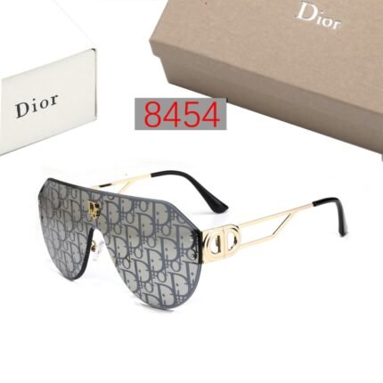 Dior Grey Letter Printed Large Frame Gold Edge Sunglasses