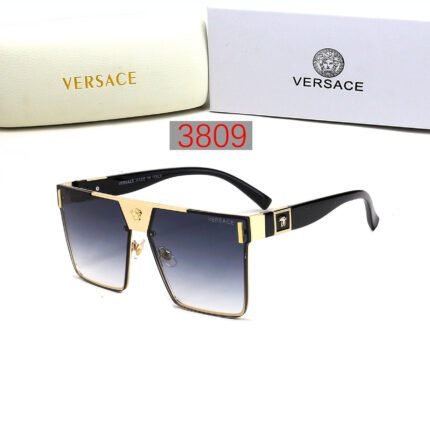 VERSACE black gold edged and navy blue gradient lenses square sunglasses neutral