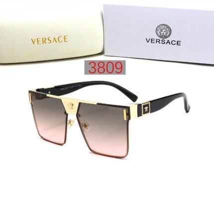 VERSACE Black Gold Edge and Grey Pink Gradient Lens Square Sunglasses Neutral