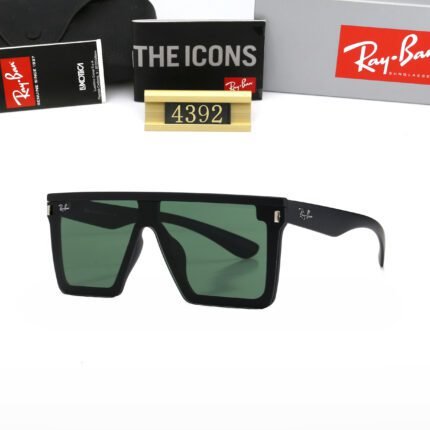 Ray Ban RB4392N black and green trapezoidal sunglasses