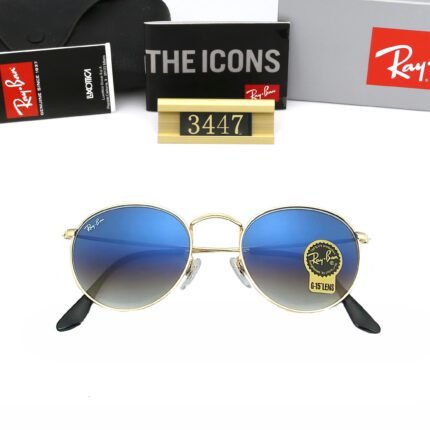 Ray Ban ROUND FLASH LENSES gold and blue gradient sunglasses available for both men and women