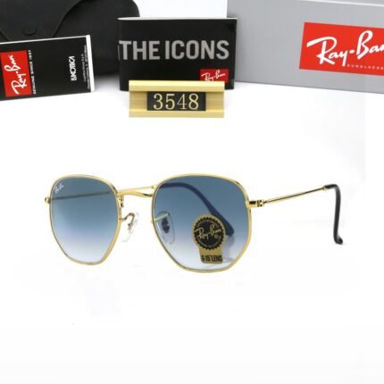 Ray Ban HEXAGONAL Gold and Haze Blue Gradient Sunglasses