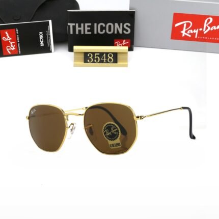 Ray Ban HEXAGONAL Gold and Brown Matte Sunglasses