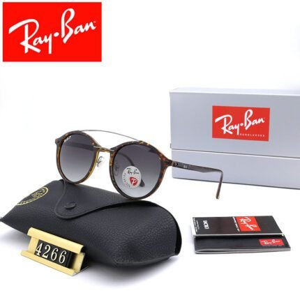 Ray Ban Havana and Grey Double Beam Round Frame Sunglasses