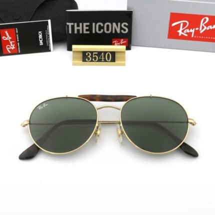 Ray Ban Aviator Round Classic Unisex Gold and Green Sunglasses