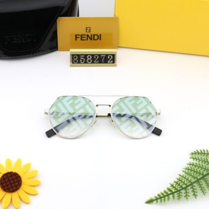 FENDI gold edged and gradient green camouflage lenses hexagonal double beam sunglasses for women