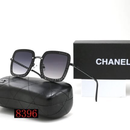 Chanel Deep Blue Gradient Square Letter Black Decorative Sunglasses