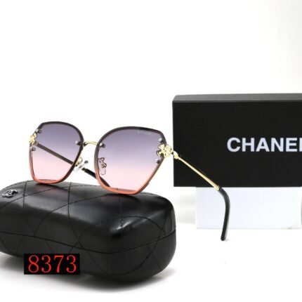 Chanel round purple gradient printed gold rimmed sunglasses