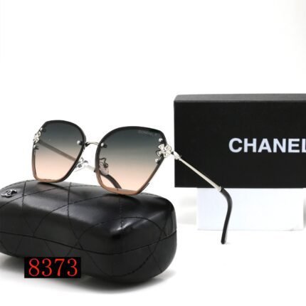 Chanel round green gradient gold rimmed sunglasses