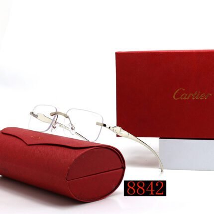 Cartier silver transparent rectangular frameless sunglasses