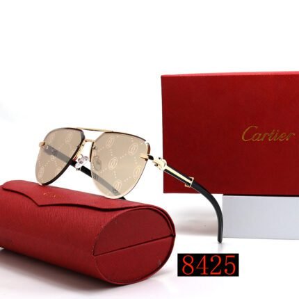 Cartier pilot Santos champagne printed droplet shaped frame sunglasses neutral