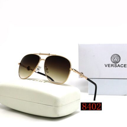 VERSACE Classic Pilot Gold and Brown Gradient Print Sunglasses