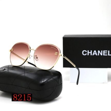 Chanel Wine Red Luxury Gold Border Round Frame Gradient Sunglasses