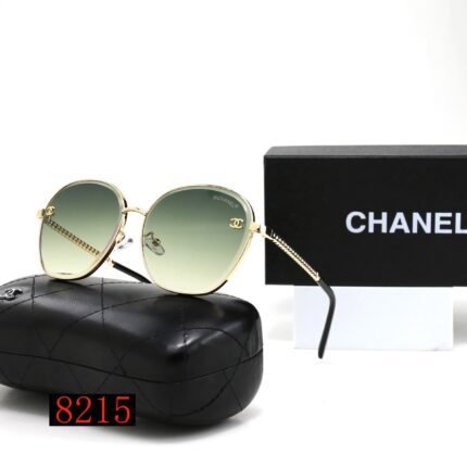 Chanel Green Luxury Gold Border Round Frame Gradient Sunglasses