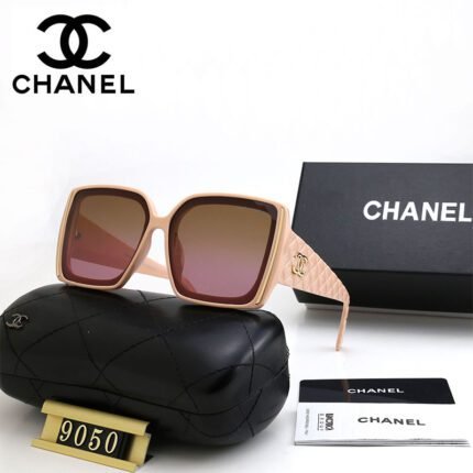 Chanel pink and brown gradient square large frame diamond grid triangular edge sunglasses