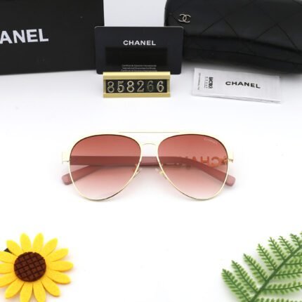 Chanel Classic Aviator Gold and Orange Red Sunglasses