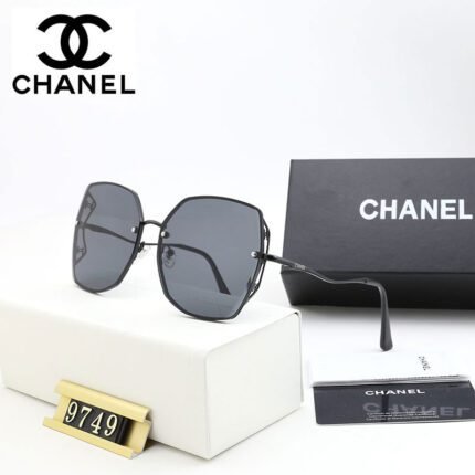 Chanel black and dark gray octagonal irregular rimmed sunglasses