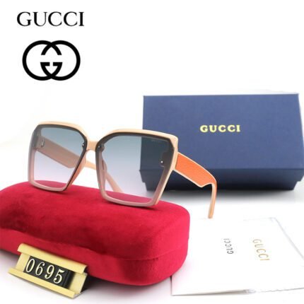 Gucci beige and orange square framed color blocking sunglasses