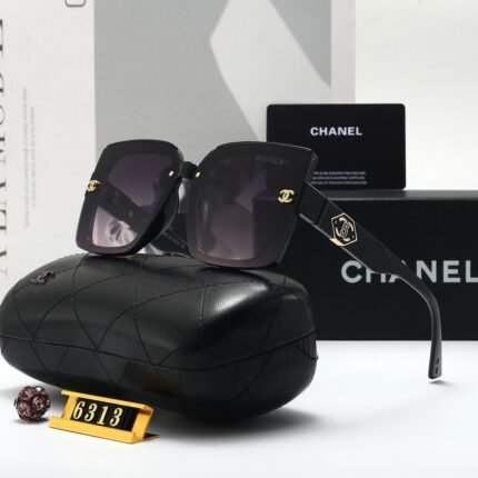 Chanel black and deep purple square relief sunglasses
