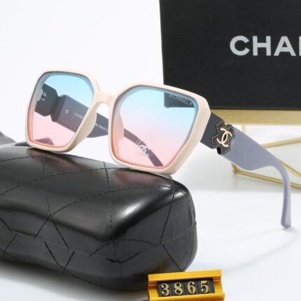 Chanel white and gray edges - blue pink gradient square gradient color block sunglasses