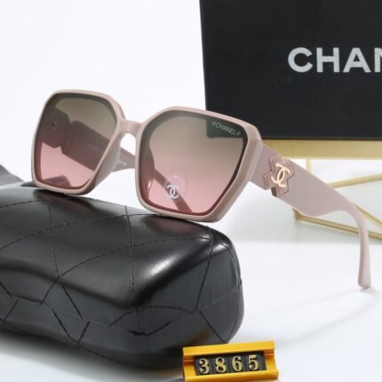 Chanel beige edge green pink gradient square color block sunglasses