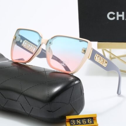 Chanel beige and gray edge - blue pink gradient square circular large frame color block sunglasses