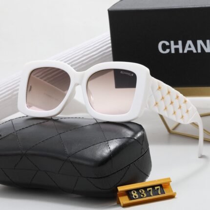 Chanel Double C Decorative White Border Apricot Lenses Sunglasses