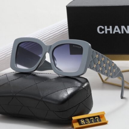 Chanel Double 'c' Decorative Haze Blue Border Deep Purple Lens Sunglasses