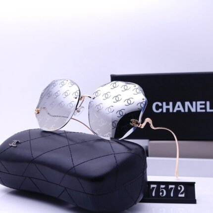 Chanel gray print and gold edged fashionable frameless sunglasses