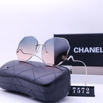 Chanel Blue Pink Gradient and Silver Edge Fashionable Frameless Sunglasses