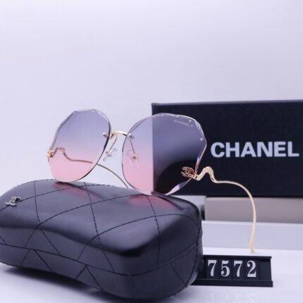 Chanel Purple Pink Gradient and Gold Edge Fashionable Frameless Sunglasses