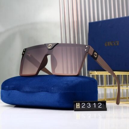 Gucci brown and purple square large frame integrated sunglasses for both men and women