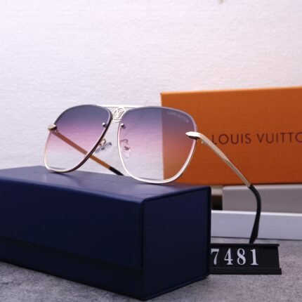 Louis Vuitton aviator gold rimmed and purple gradient square sunglasses