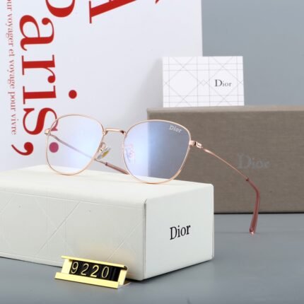 Dior Gold and Transparent Lens Square Round Sunglasses