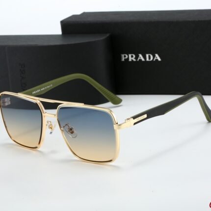 PRADA pilot blue and green metal square sunglasses