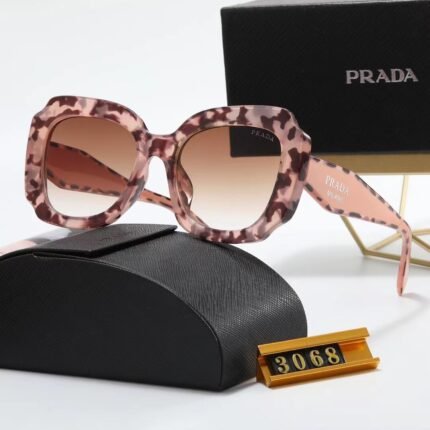 PRADA Pink Hawksbill Pattern Square Thick Frame Sunglasses