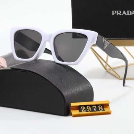 PRADA white and black quadrilateral diagonal sunglasses