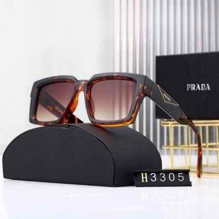 PRADA tortoiseshell pattern and brown gradient box fashion thick frame sunglasses neutral