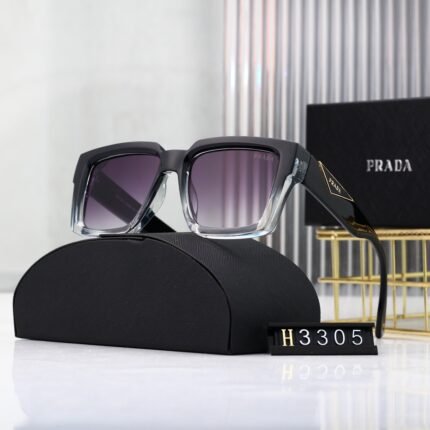 PRADA Black and Purple Transparent Gradient Box Fashion Thick Frame Sunglasses Neutral