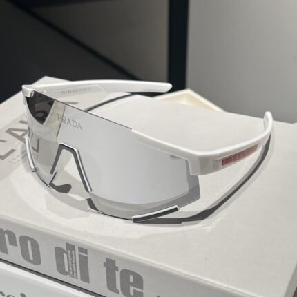 PRADA's unique sunglasses with white edges and transparent lenses