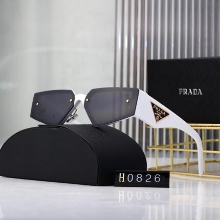 PRADA pentagonal white and black sunglasses
