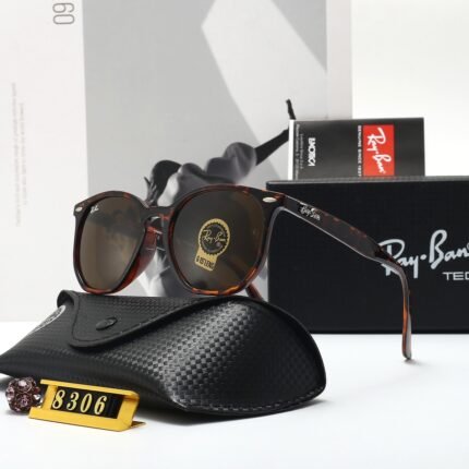 RAY BAN Dark Brown Hawksbill Pattern and Black Lens Round Frame Sunglasses Neutral