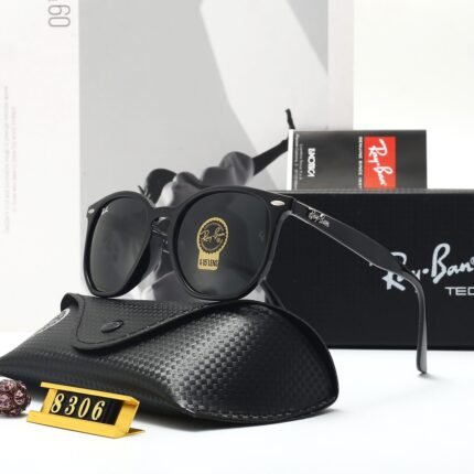 RAY BAN Black and Dark Brown Lens Round Frame Sunglasses Neutral