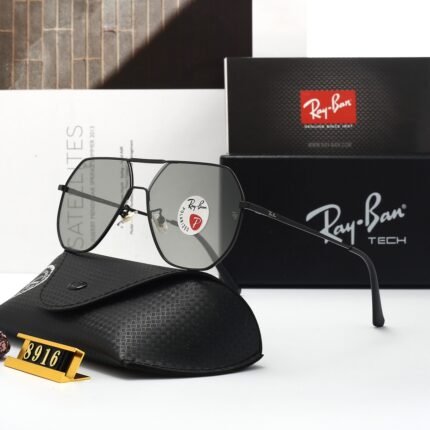 RAY BAN black border paired with gray lenses, square and round sunglasses