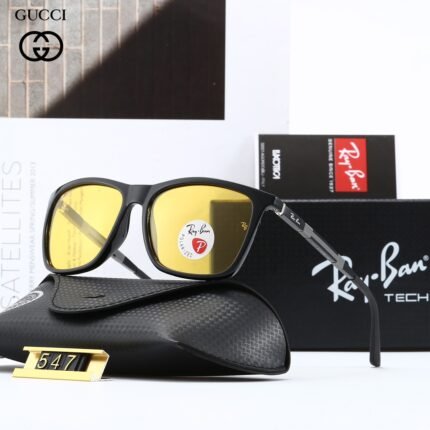 RAY BAN black and yellow glossy polarized rectangular sunglasses