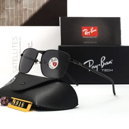 RAY BAN Black Metal and Polarized Lens Square Frame Sunglasses