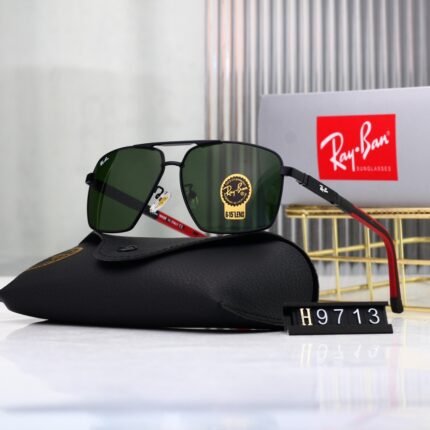 RAY BAN Red and Black Metal+Green Lens Square Large Frame Sunglasses Neutral
