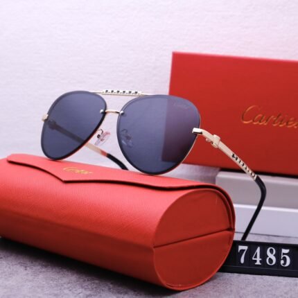 Cartier pilot double beam gold and deep blue sunglasses